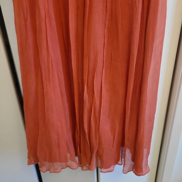 Maggie London Coral pink Silk Chiffon midi dress - Picture 9 of 10
